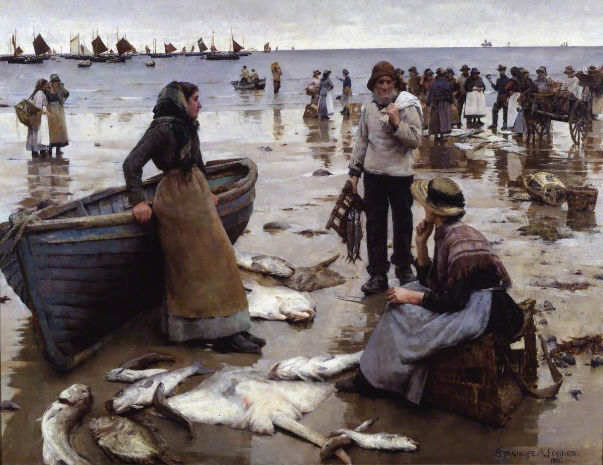 Fish Sale on a Cornish Beach by Stanhope Forbes